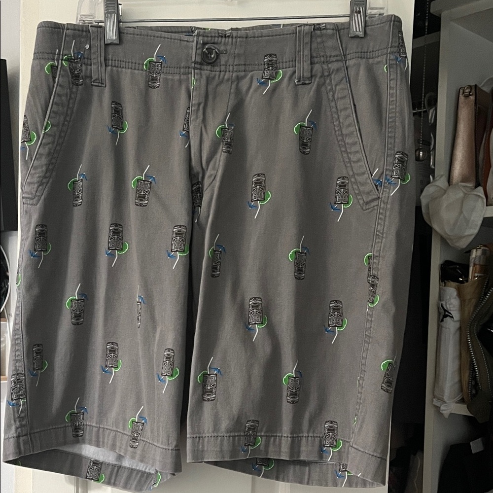 Men's Gray Patterned Flat Front Shorts